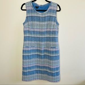 Talbots Tweed Sleeveless Shift Dress Blue/Pink/Green/White EUC